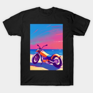 COOL RETRO MOTORCYCLE ON THE BEACH RED TINGED T-Shirt